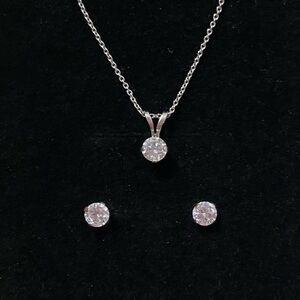 14K White Gold CZ Necklace + Earrings Set